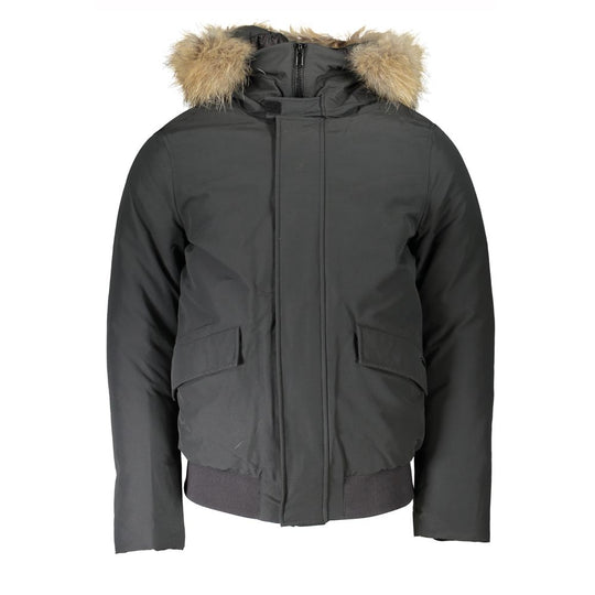 Woolrich Graue Baumwolljacke für Männer mit Kapuze und abnehmbarem Fell