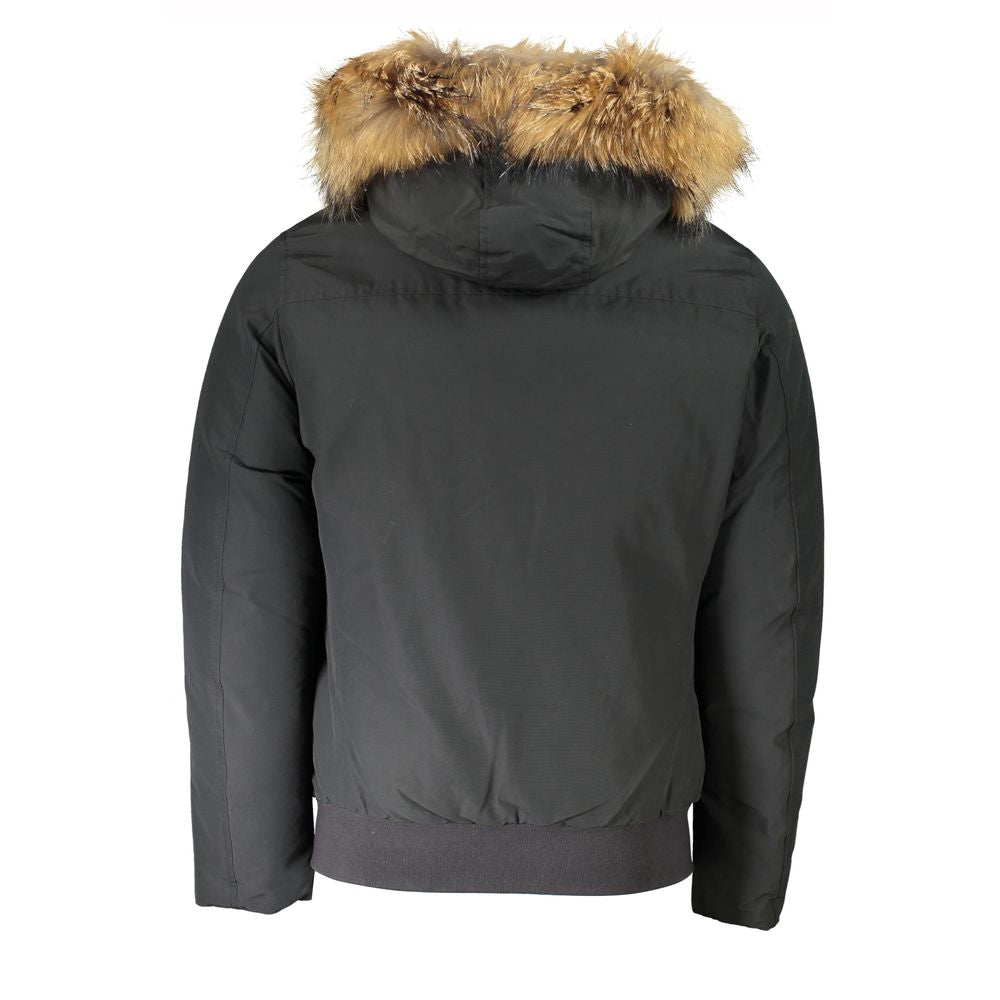 Woolrich Graue Baumwolljacke für Männer mit Kapuze und abnehmbarem Fell