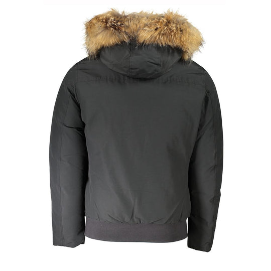 Woolrich Graue Baumwolljacke für Männer mit Kapuze und abnehmbarem Fell