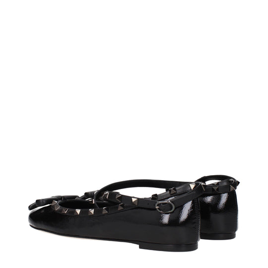 Valentino Garavani Schwarze Leder-Ballett-Flats