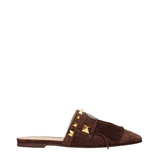 Valentino Garavani Braune Lederpantoffeln Sandalen