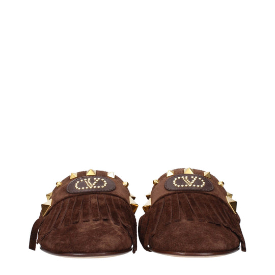 Valentino Garavani Braune Lederpantoffeln Sandalen