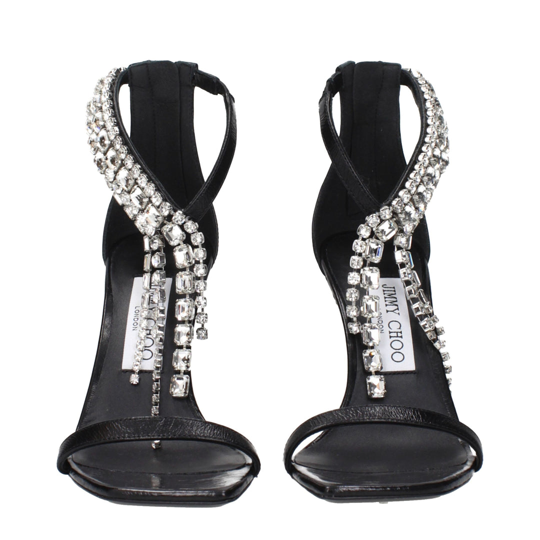 Jimmy Choo Schwarze Leder Stiletto Heels Sandalen
