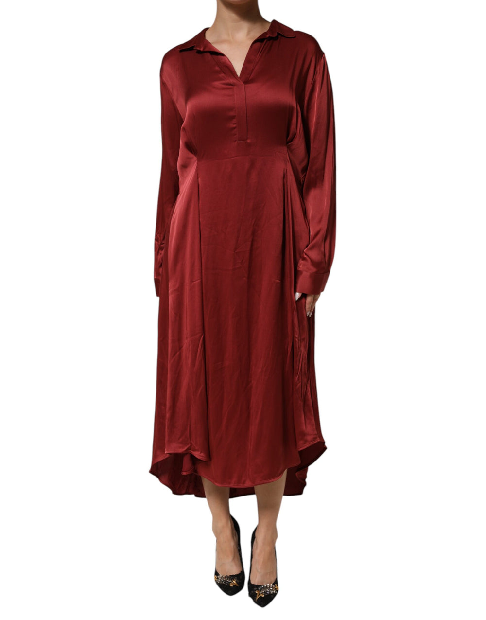 Fabiana Filippi Burgunderfarbenes langes Kleid aus Acetat und Viskose-Satin