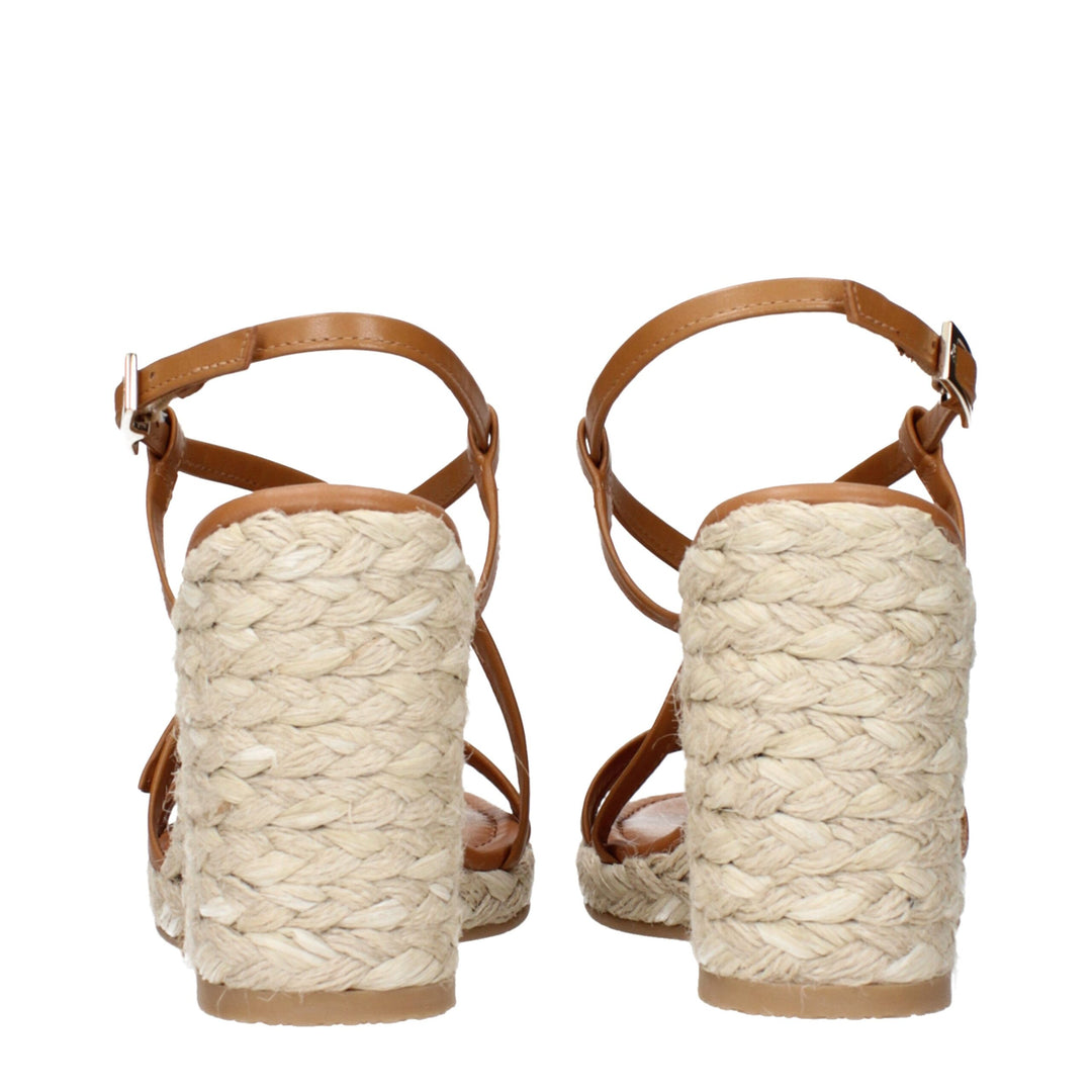 Stuart Weitzman Braune Leder-Keilsandalen