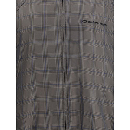 Balenciaga Jacke mit Reißverschluss und Karomuster in Braun und Blau