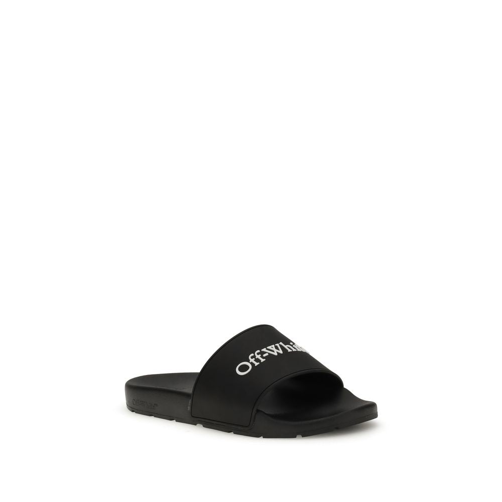 Off-White Schwarze Rutschen mit Bookish-Logo