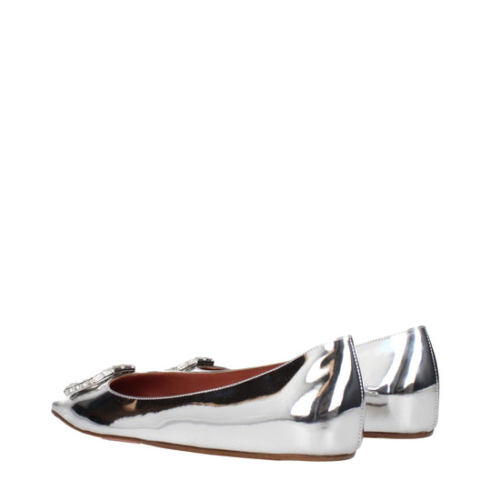 Amina Muaddi Graue Leder-Ballett-Flats
