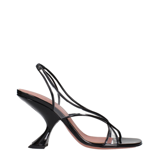 Amina Muaddi Schwarze Leder Stiletto Heels Sandalen