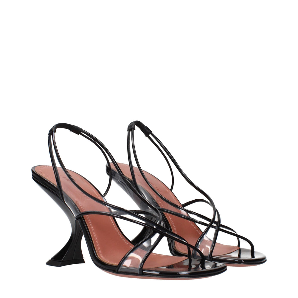 Amina Muaddi Schwarze Leder Stiletto Heels Sandalen