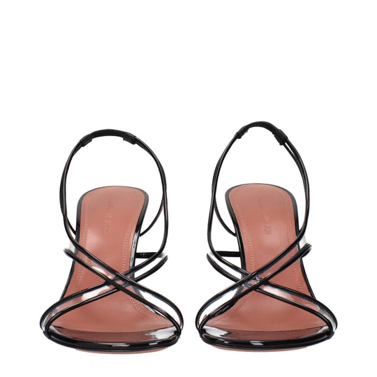 Amina Muaddi Schwarze Leder Stiletto Heels Sandalen