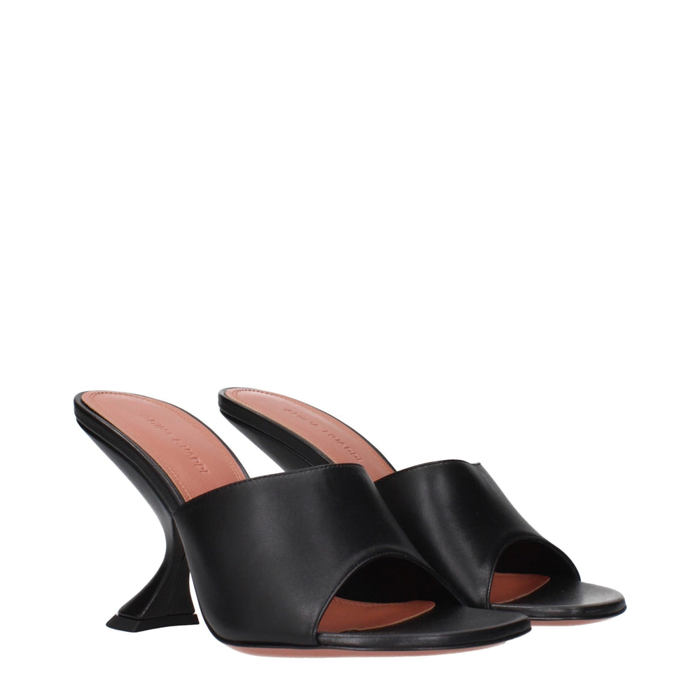 Amina Muaddi Schwarze Leder Stiletto Heels Sandalen