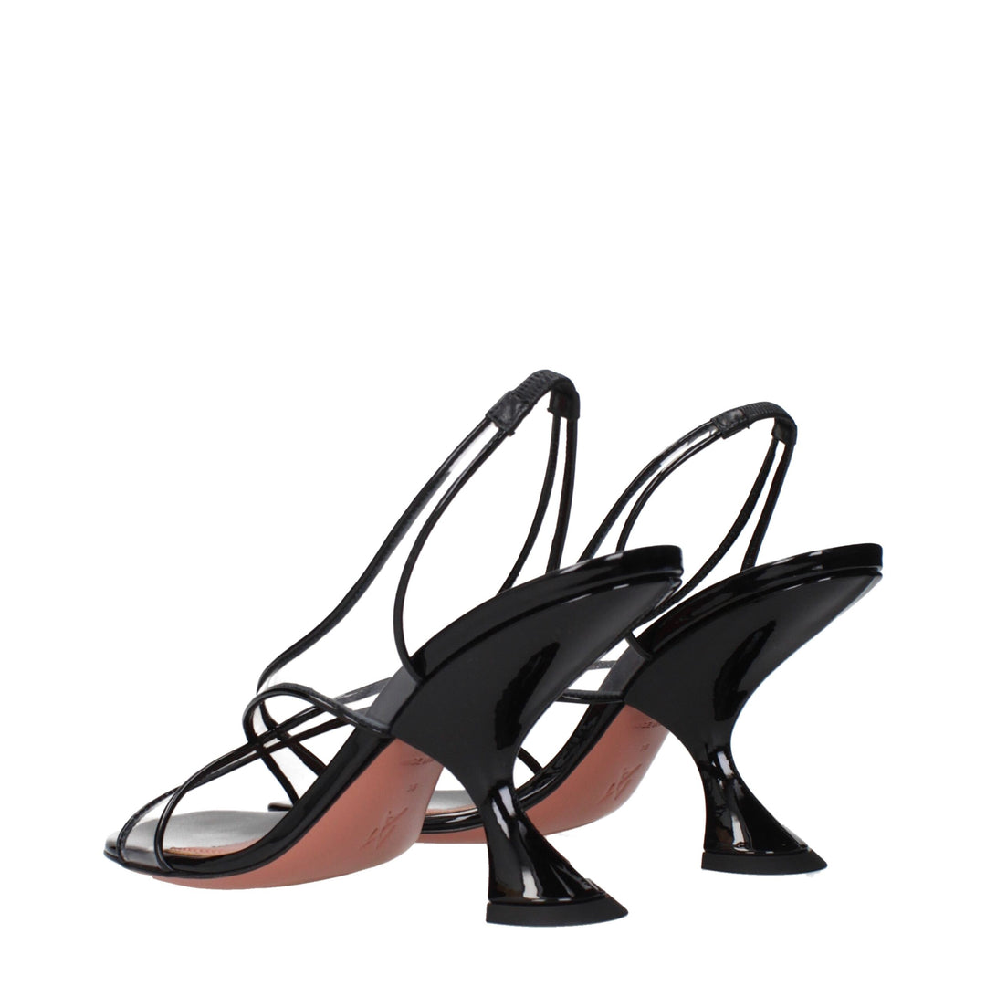 Amina Muaddi Schwarze Leder Stiletto Heels Sandalen