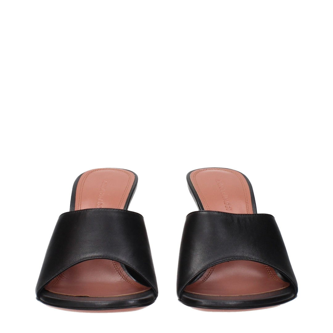 Amina Muaddi Schwarze Leder Stiletto Heels Sandalen
