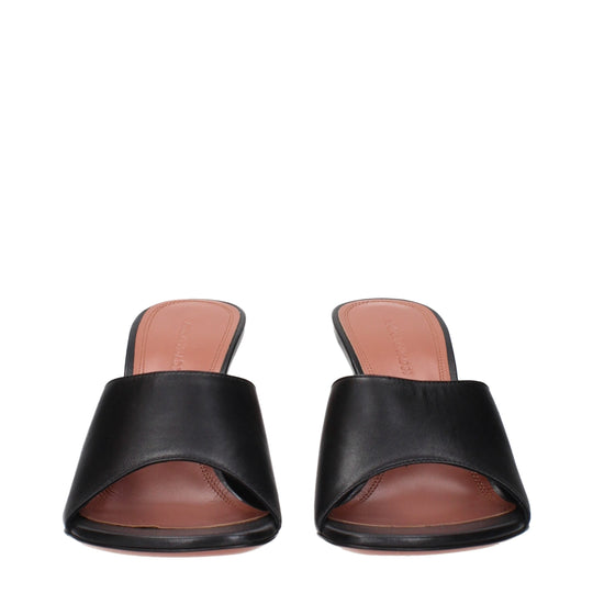 Amina Muaddi Schwarze Leder Stiletto Heels Sandalen