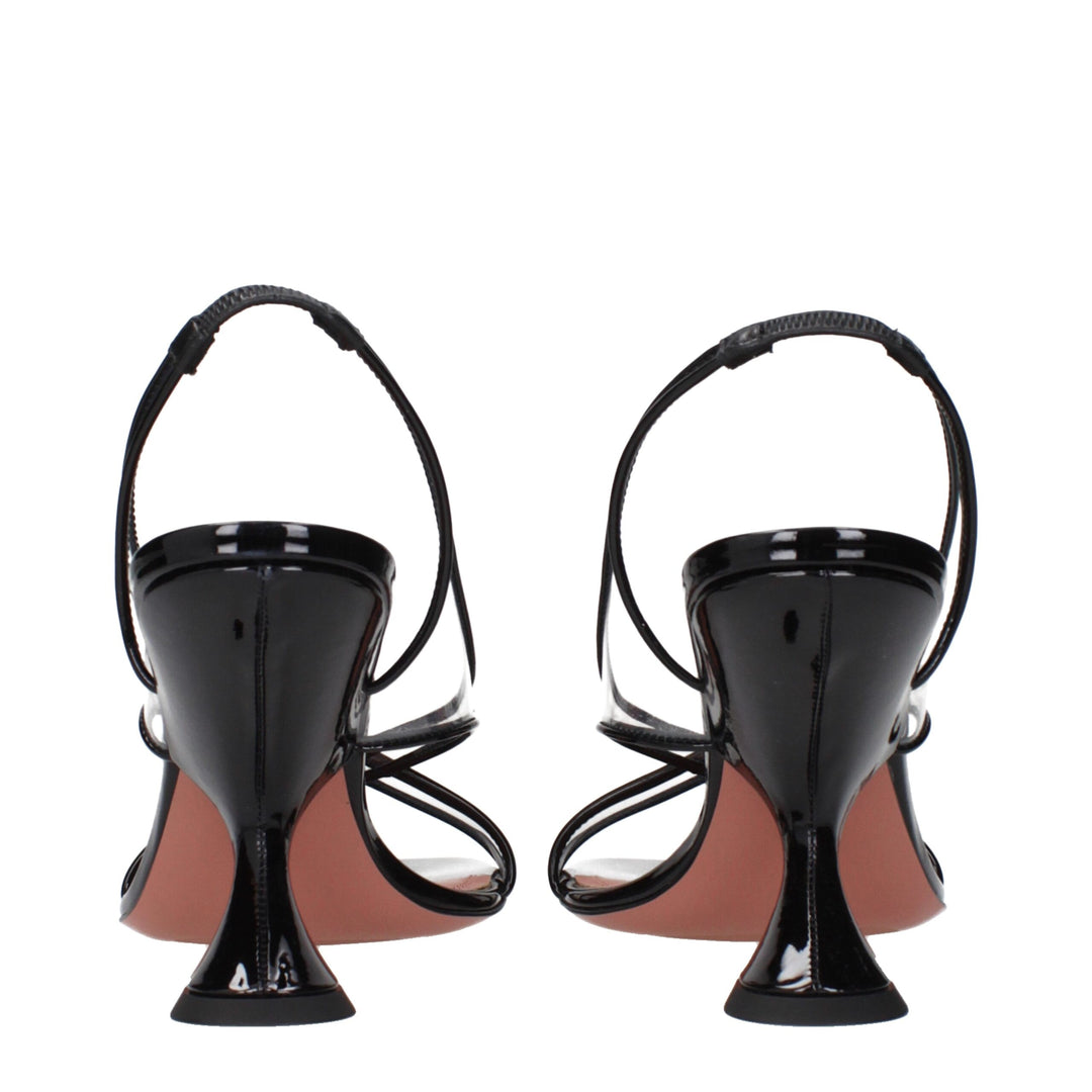 Amina Muaddi Schwarze Leder Stiletto Heels Sandalen