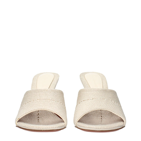 Amina Muaddi Beige Stoffpantoffeln Sandalen