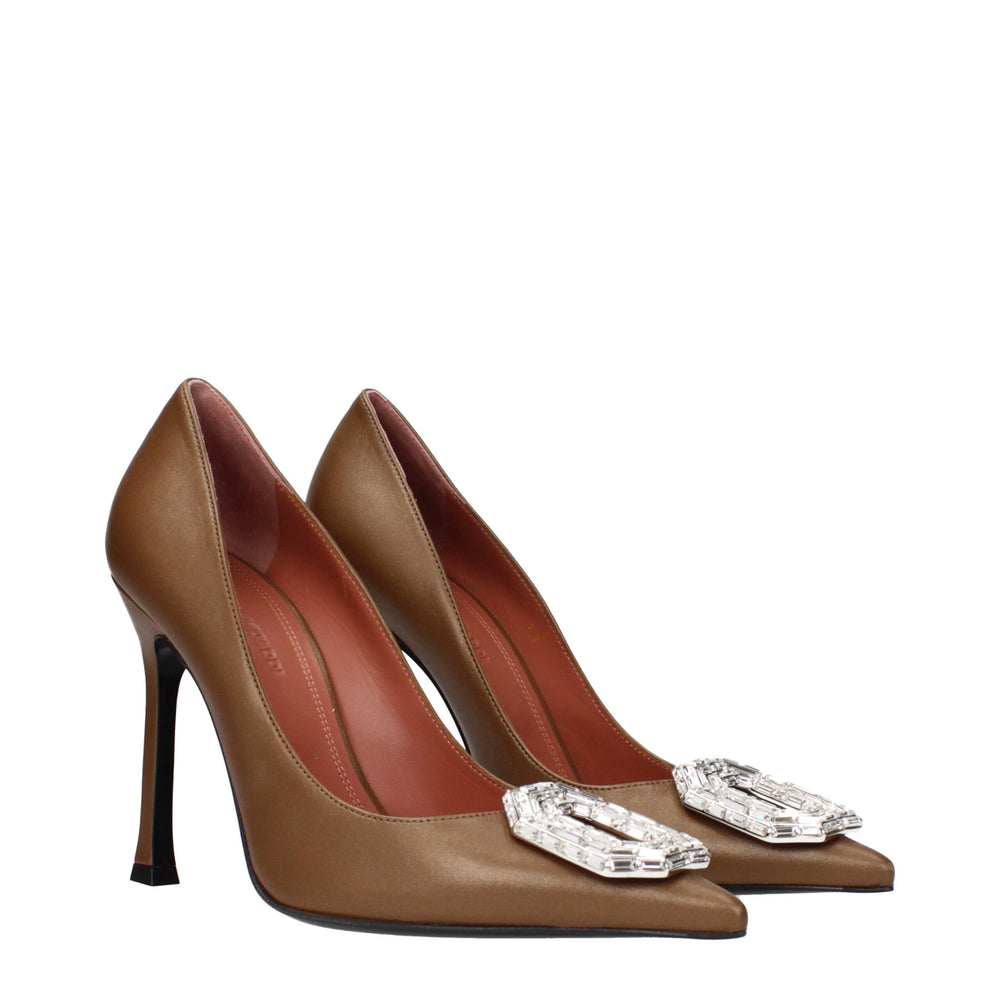Amina Muaddi Braune Leder Pumps mit hohem Absatz
