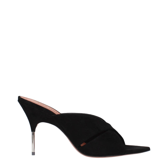 Amina Muaddi Schwarze Leder Stiletto Heels Sandalen
