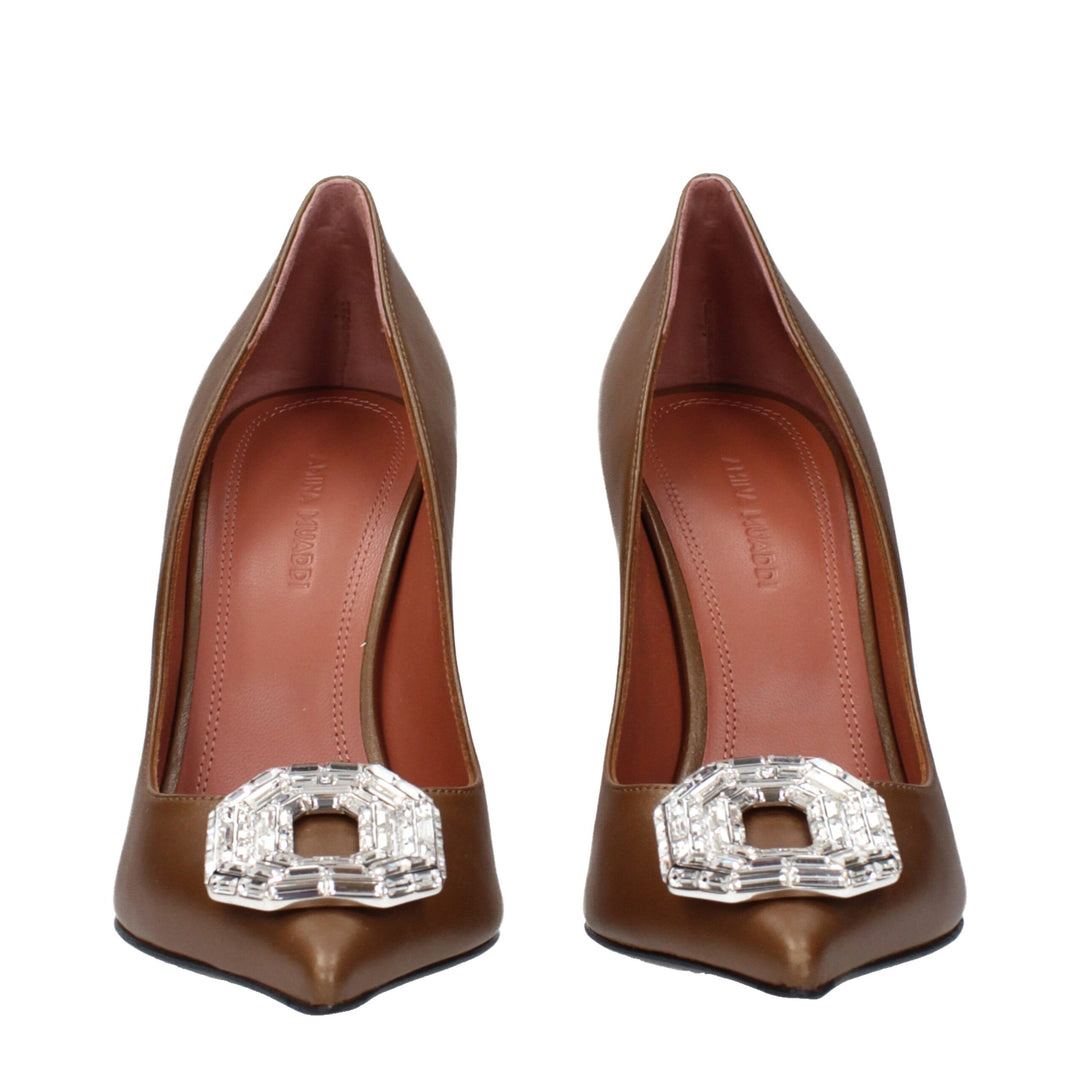 Amina Muaddi Braune Leder Pumps mit hohem Absatz