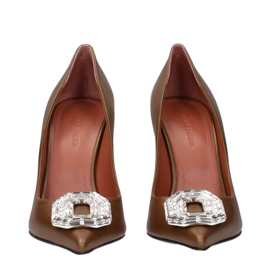 Amina Muaddi Braune Leder Pumps mit hohem Absatz