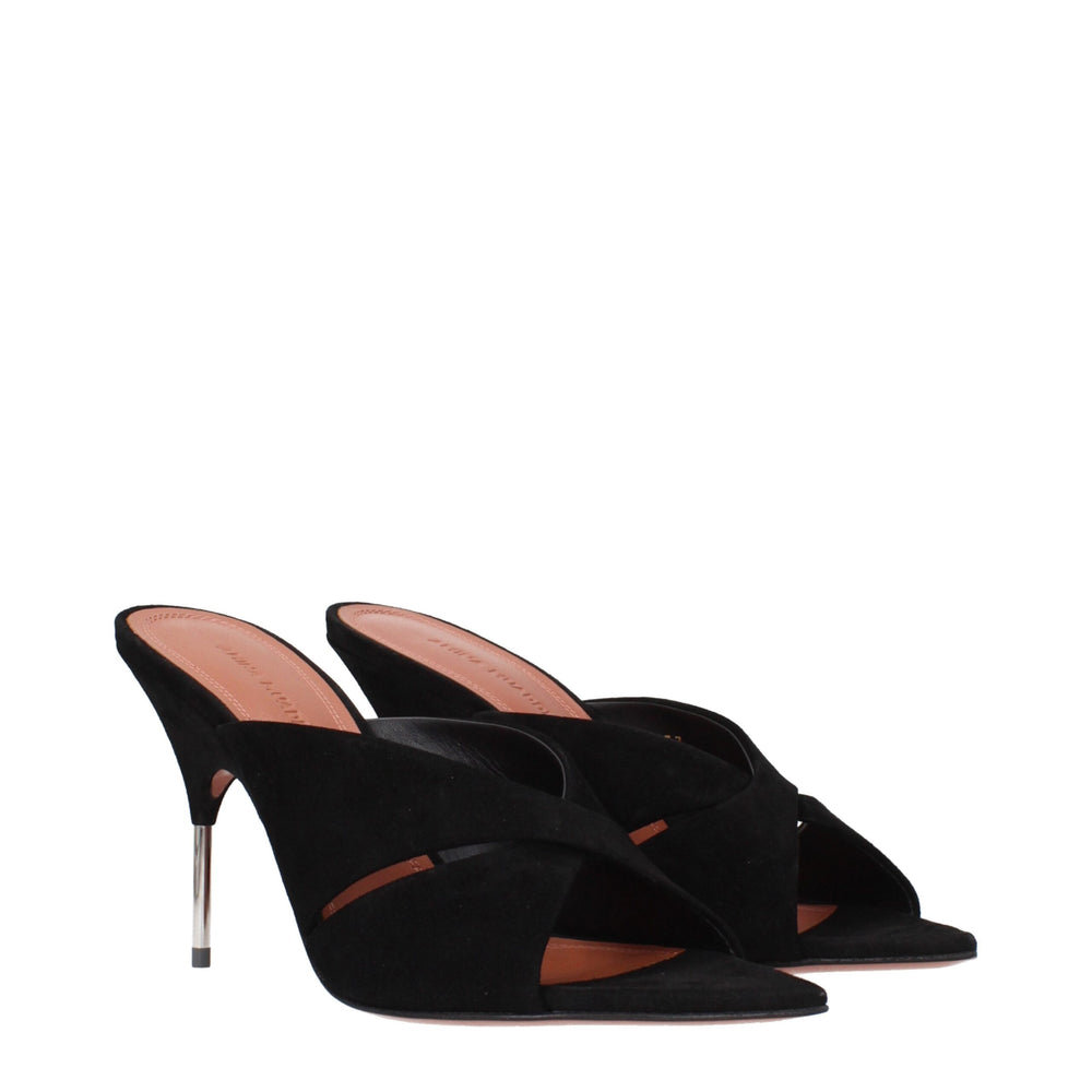 Amina Muaddi Schwarze Leder Stiletto Heels Sandalen
