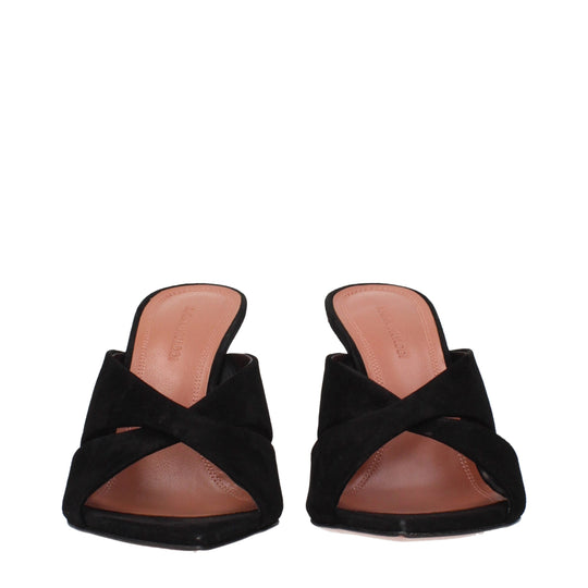 Amina Muaddi Schwarze Leder Stiletto Heels Sandalen