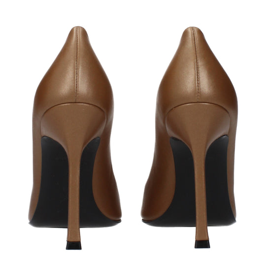 Amina Muaddi Braune Leder Pumps mit hohem Absatz
