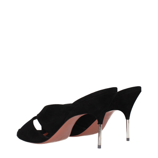 Amina Muaddi Schwarze Leder Stiletto Heels Sandalen