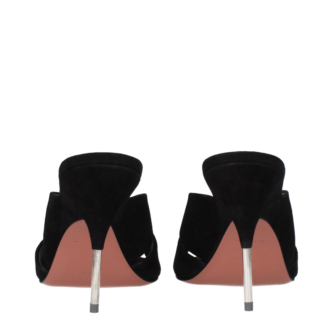 Amina Muaddi Schwarze Leder Stiletto Heels Sandalen
