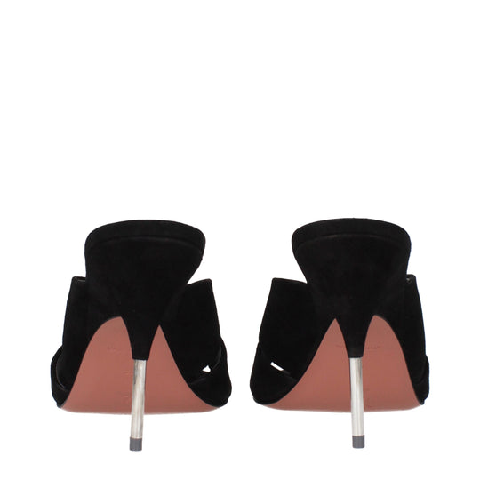 Amina Muaddi Schwarze Leder Stiletto Heels Sandalen