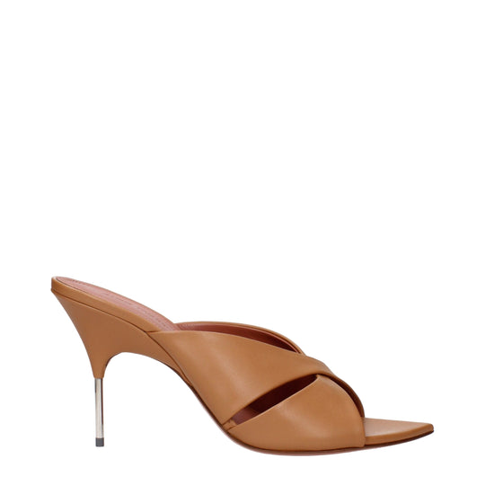 Amina Muaddi Braune Leder Stiletto Heels Sandalen
