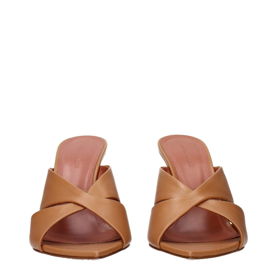 Amina Muaddi Braune Leder Stiletto Heels Sandalen