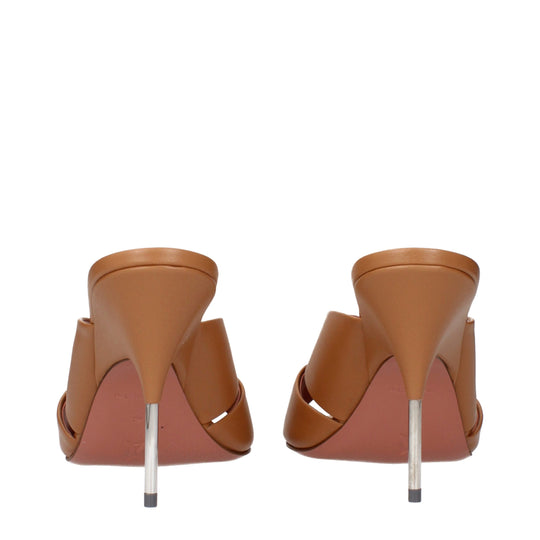 Amina Muaddi Braune Leder Stiletto Heels Sandalen