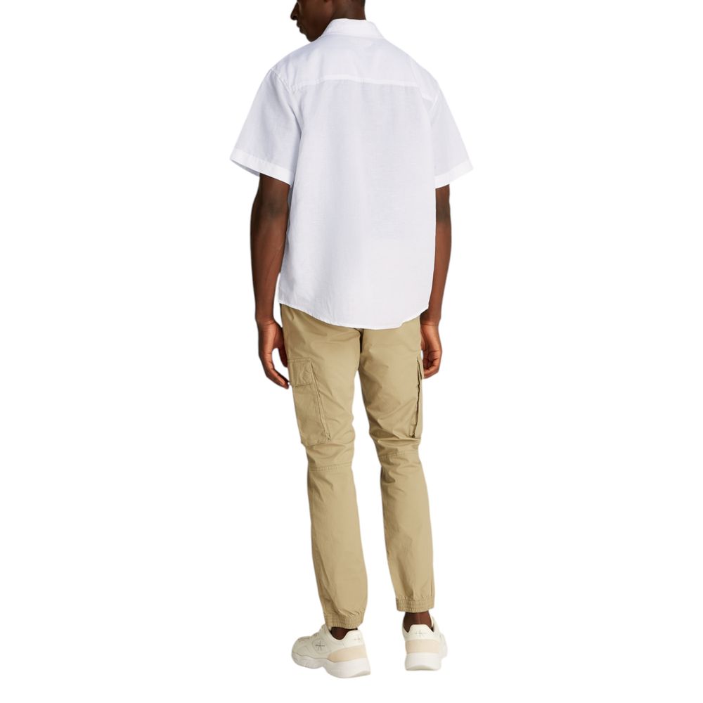 Calvin Klein Jeans Weißes Leinen-Kurzarmhemd