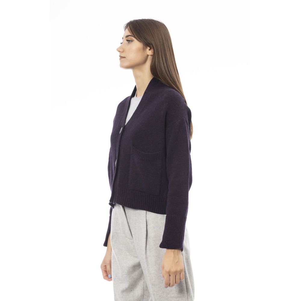 Alpha Studio Lila Strickjacke aus Merinowolle