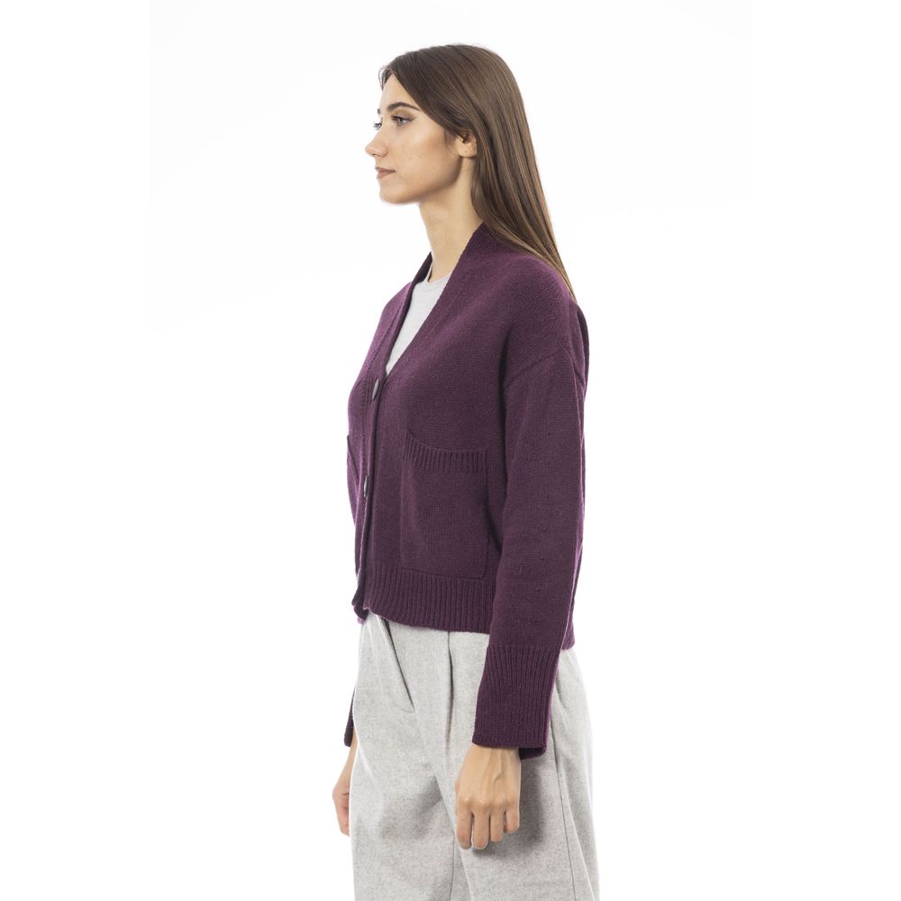 Alpha Studio Burgunderfarbene Strickjacke aus Merinowolle