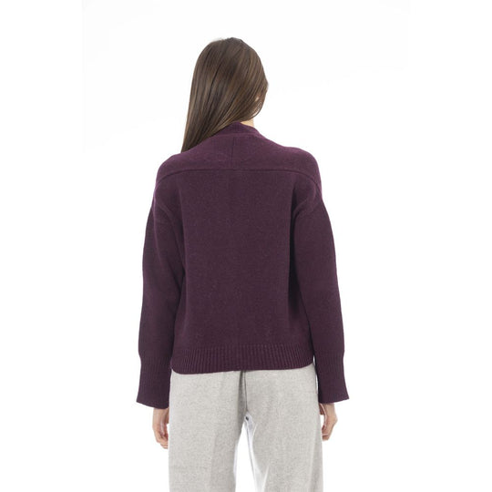 Alpha Studio Burgunderfarbene Strickjacke aus Merinowolle