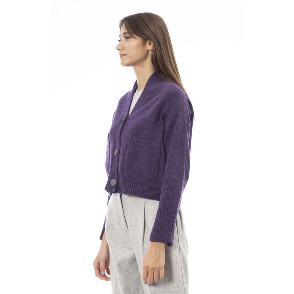 Alpha Studio Lila Strickjacke aus Merinowolle