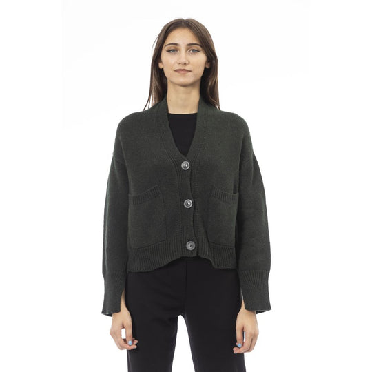 Alpha Studio Graue Strickjacke aus Merinowolle