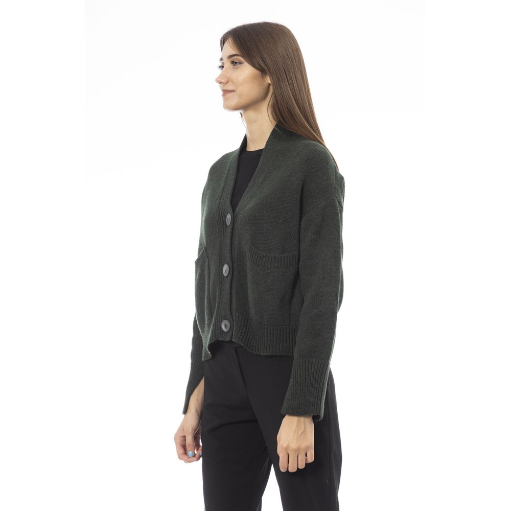 Alpha Studio Graue Strickjacke aus Merinowolle
