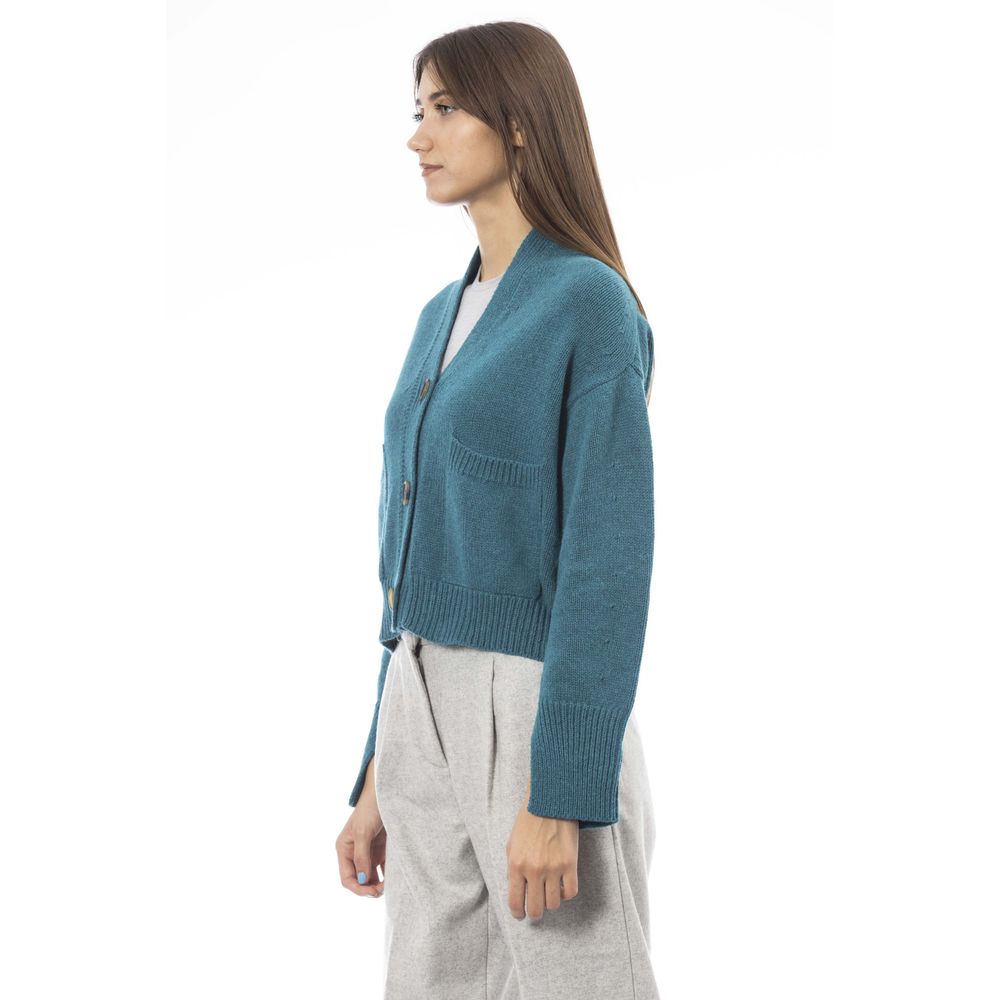 Alpha Studio Blaugrüne Strickjacke aus Merinowolle