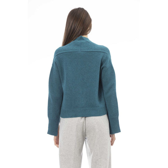Alpha Studio Blaugrüne Strickjacke aus Merinowolle