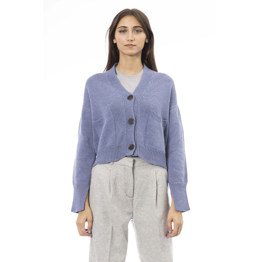 Alpha Studio Hellblaue Strickjacke aus Merinowolle