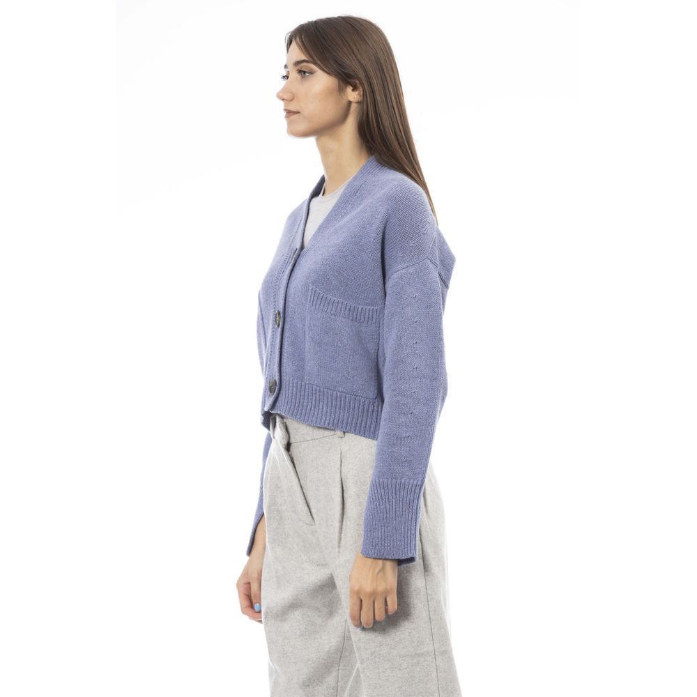 Alpha Studio Hellblaue Strickjacke aus Merinowolle
