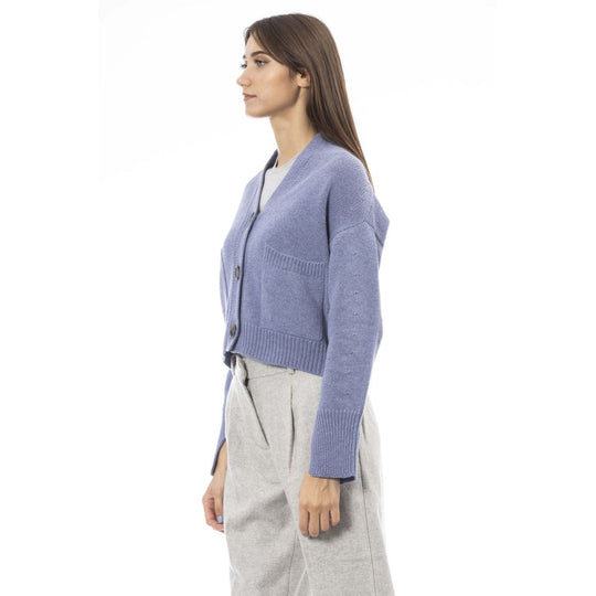 Alpha Studio Hellblaue Strickjacke aus Merinowolle