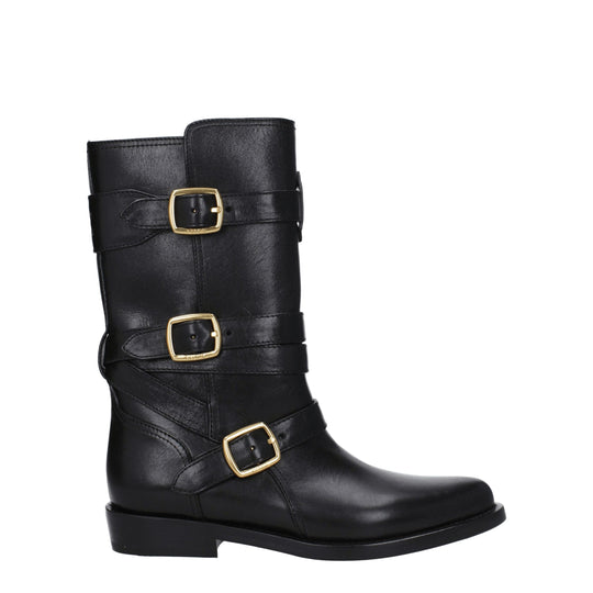 Celine Flache schwarze Lederstiefel