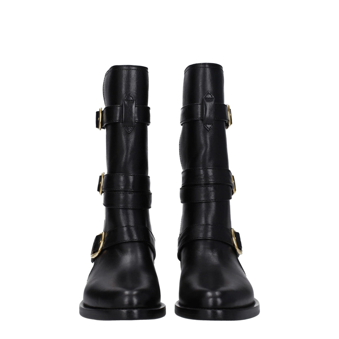 Celine Flache schwarze Lederstiefel