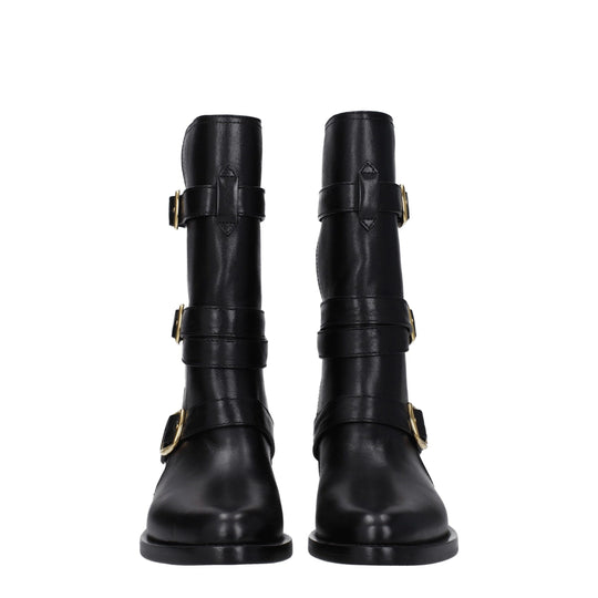 Celine Flache schwarze Lederstiefel
