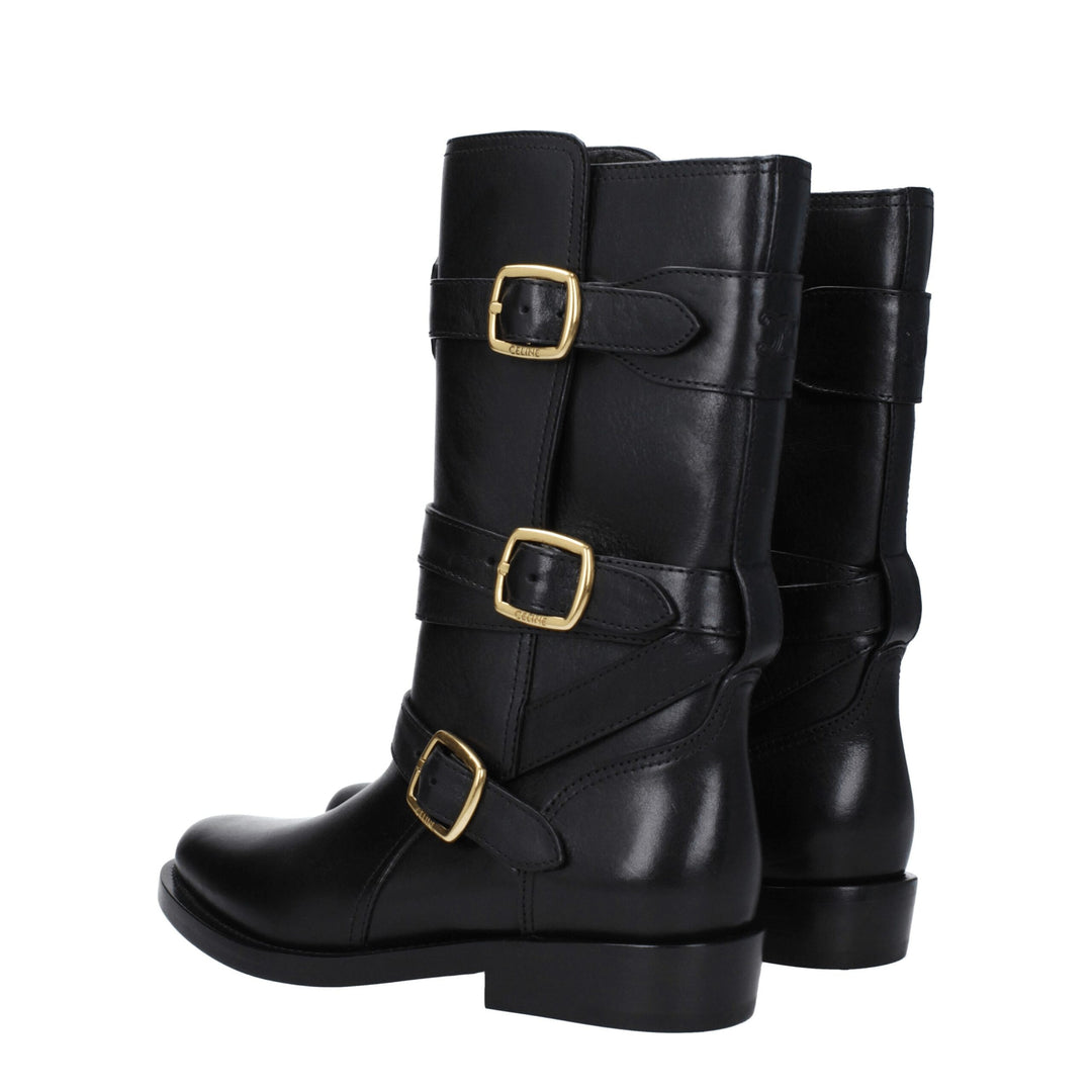Celine Flache schwarze Lederstiefel